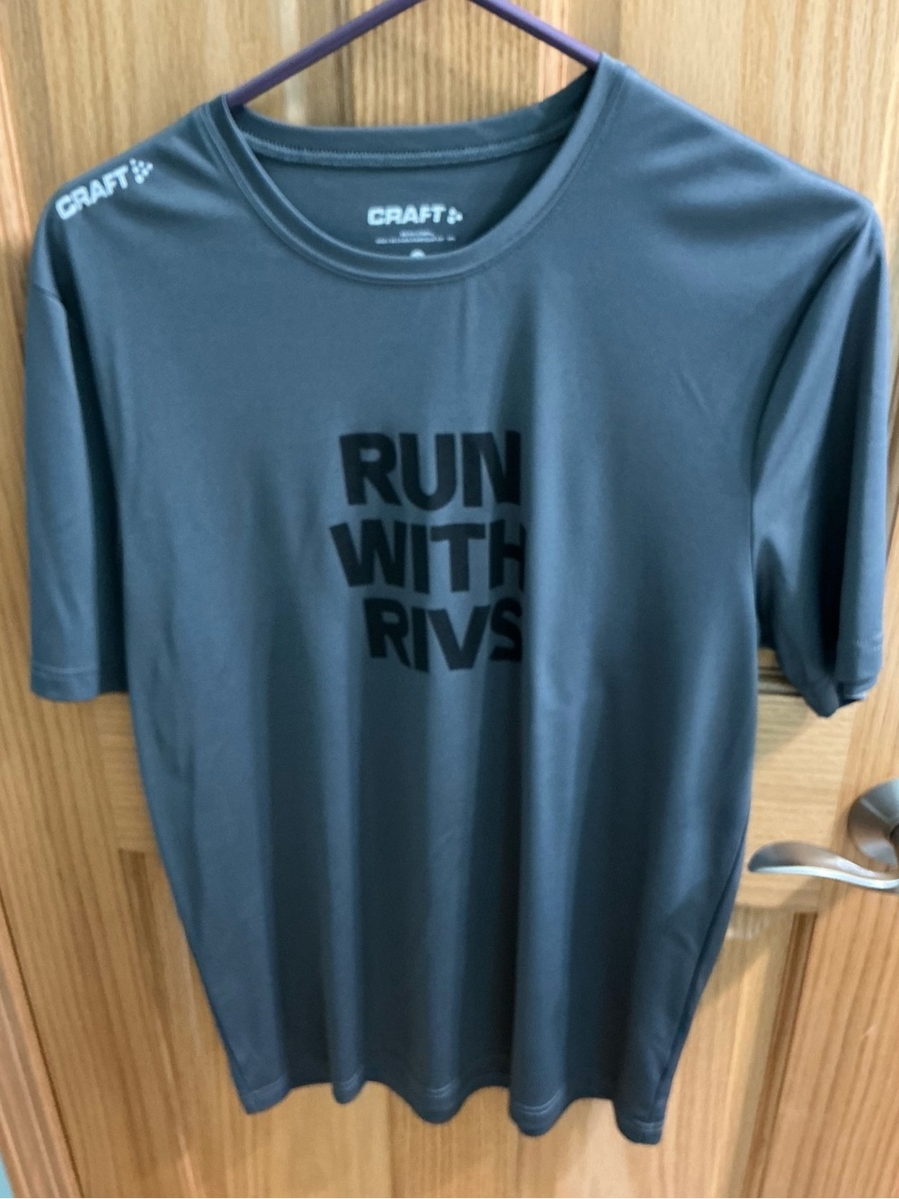 Craft Men's Gray Short-Sleeve Performance Tee with Black Graphic, Size Med